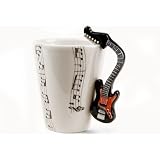 Tasse � Caf� Guitare Noire / Rouge fait � la main (10cm x 8cm)