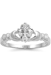.925 Sterling Silver Claddagh Ring with Clear Color Cz Heart Stone Size 4,5,6,7,8,9,10,11,12 Comes with Free Gift Box