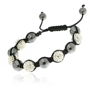 Shamballa'styl - 5cry - Bracelet 5 Boules Crystal Mixte - Macramé Tressé - Cristal/Hématite - Blanc - Ajustable