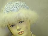 Bh7bi, Hand Crocheted Blue Chenille Hat with Ivory Maribou Feather for Todlers and Teens.
