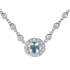 3.50 cttw 925 Sterling Silver Oval Genuine Aquamarine Necklace by Finejewelers