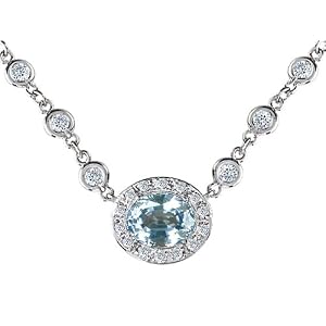 3.50 cttw 925 Sterling Silver Oval Genuine Aquamarine Necklace by