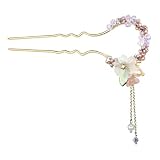 Handmade Shining Swarovski Crystal Pearl Flower Dangling U Shape Hair Stick