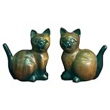 Pair of Handmade Decorative Cat Wood Carvings (Thailand)