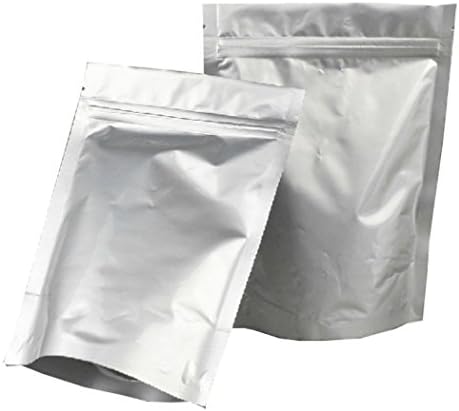 Janerate Pack of 50 Clear &amp; Silver Metallic Food Storage Stand up Aluminum Foil Ziplock Bag (4 X 7 inch)