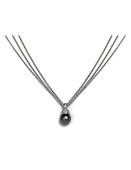 Black South-Sea 9.5mm Pearl Surrounded by Pave Set Diamonds and Set on an 18K White Gold 16" Rollo Link Three Strand Necklace.