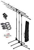 Microphone Boom Stand with Mic XLR Cables Telescoping Tripod Bag 3 Pack Griffin