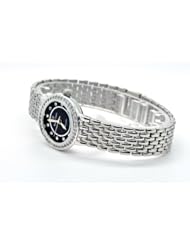 Royal Crown 3650 Jewelry Waterproof Watch Blue Round Dial Stainless Steel Watches for Woman