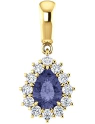 18K Yellow Gold 7.00x5.00mm Pear Cut Iolite and Diamond Pendant -- LIFETIME WARRANTY