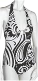 Speedo Women's Aquatic Resort Lycra Curacao Halter With Ring Allover Print Tummy Control One Piece Swimsuit