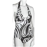 Speedo Women's Aquatic Resort Lycra Curacao Halter With Ring Allover Print Tummy Control One Piece Swimsuit