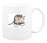 Mug with reading, chair, gray, cat, newspaper