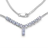 2.05 Carat Genuine Tanzanite & Diamond Silver Necklace