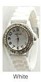White Ceramic Style Watch with Matching Strap and Face and Sparkly Clear Rhinestones