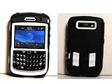 ULTRA PROTECTION PREMIUM 2 IN 1 WHITE THIN SILICONE SKIN WITH BLACK RUBBERIZED SNAP ON HARD SKIN COVER CASE FOR BLACKBERRY CURVE 8900 + PRE-CUT SCREEN PROTECTOR / GUARD