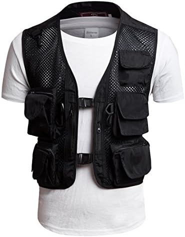 Men's Mesh Breathable Camouflage Photographer Fishing Vest Black US L