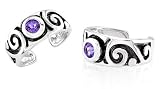 Round Cut Amethyst Adjustable Toe/Pinky Ring Oxidized Sterling Silver
