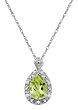 10k White Gold, August Birthstone, Peridot and Diamond Pear Shaped Pendant