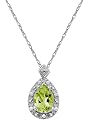 10k White Gold, August Birthstone, Peridot and Diamond Pear Shaped Pendant