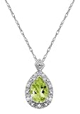 10k White Gold, August Birthstone, Peridot and Diamond Pear Shaped Pendant