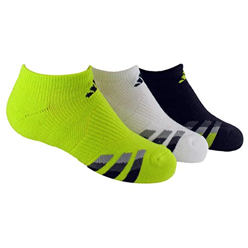 adidas Boys Cushion No Show Socks (Pack of 3), Semi Solar Yellow/Black - White/Black - Black/Semi Solar Yellow, Medium