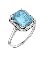 10K White Gold 10.00x8.00mm Emerald Cut Aquamarine and Diamond Halo-Style Ring -- LIFETIME WARRANTY