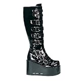 4 1/4 Inch Gothic Platform Knee Boots Buckle Detail Black Dark Cherry Demonia