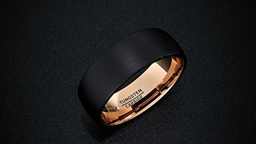 Mens Wedding Band Black Rose Gold Tungsten Ring Brushed Surface Center Dome 8mm Comfort Fit (10.5)