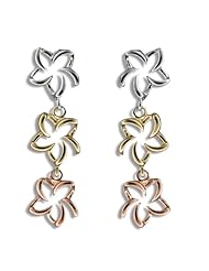 Sterling Silver Tri-color Open Plumeria Earrings