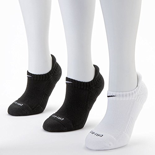 Nike Women's Dri-Fit Cotton Cushioned No Show Socks - 3 Pair (Black/White) medium (women 6-10-men 6-8)