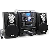 Jensen JMC1250 Bluetooth 3-Speed Stereo Turntable and 3 CD Changer with Dual Cassette Deck