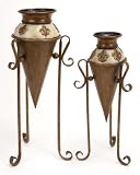 Pair of Elegant Metal Floor Planter Vases with Stands