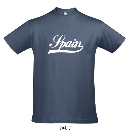 T-Shirt Spanien Oldschool Spain LÄNDERSHIRT EM / WM FAN Trikot S-XXL , Denim – weiß , S
