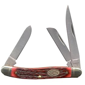Schrade 897RPB Premium Stock 3 9/16" Closed- 3 Blade with Red Pick Bone Handle