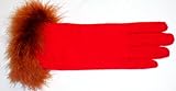 Nine Inches Red Wool Jersey Gloves Trimmed with Marabou for Women and Teens