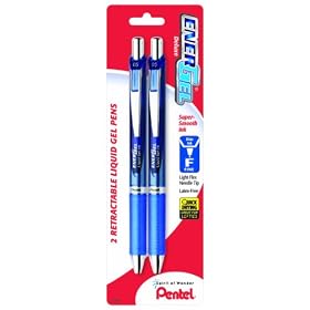 Pentel EnerGel Deluxe RTX Retractable Liquid Gel Pen, 0.5mm, Needle Tip, Blue Ink, 2 Pack (BLN75BP2C)