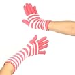 Knit Striped Arm Warmer Long Stretch Gloves Pink with White