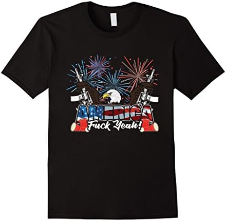 Men's 4th of July - Bald Eagle &amp; Guns - America, Fuck Yeah T Shirt Large Black
