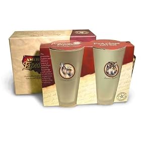 GREY WOLF PACK WOLVES -- 2pc - 16 ounce PINT FROSTED GLASS TUMBLER SET Cabin Lodge Decor Wildlife... by AE