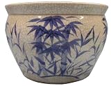 Blue and white crackle bamboo planter, fishbowl - porcelain