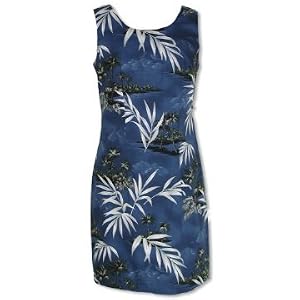 Short Tank V-Back Dress - Bamboo Island Round Neck V-Back Hawaiian Aloha Darted Tank Dress - Regular and Plus Size