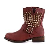 Damen Schuhe, STIEFELETTEN, BOOTS MIT NIETEN USED LOOK, S611, Synthetik in hochwertiger Leder Optik, Rot Braun, Gr 40