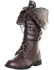 Shoes: West Blvd Womens SHANGHAI WINTER Boots Lace Up Snow Fur Lined Combat Military Army Flat Shoes, Brown Pu, US 11