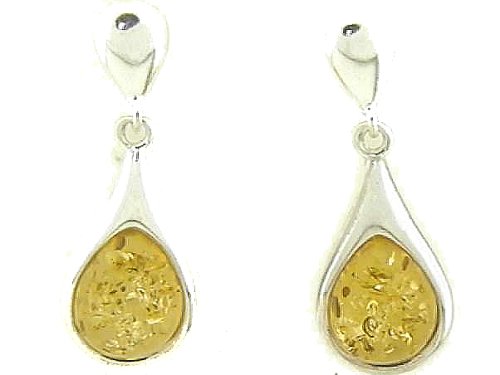 Sterling Silver Yellow Amber Earrings