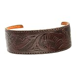 X - 1-Inch Western Embossed Brown Leather Cuff Bracelet