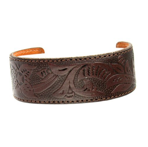 Western Embossed Brown Leather Cuff Bracelet
