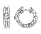 1/2 Carat Antique Diamond Hoop Earrings in White Gold (with Safety Lock)