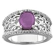 14K White Gold Cabochon Amethyst and Diamond Ring