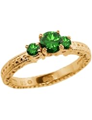 0.79 Ct Round Green SI1/SI2 Diamond 18K Yellow Gold 3-Stone Ring