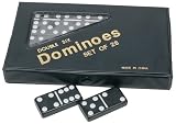 DOUBLE 6 Dominoes Black tiles with white dots in black vinyl case